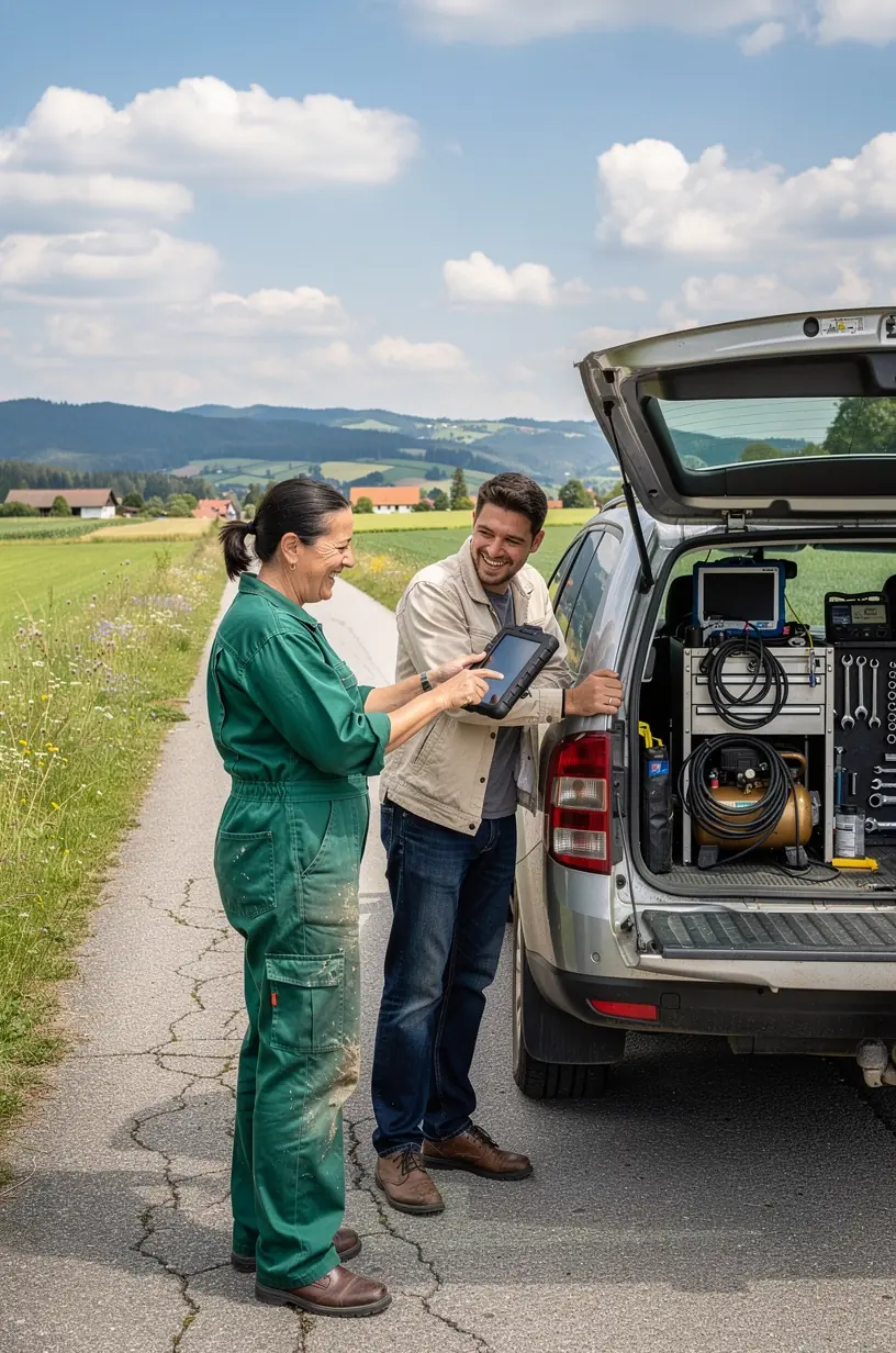 Mobiler Pannenservice unterstützt Kunden bei unerwarteten Fahrzeugproblemen unterwegs.