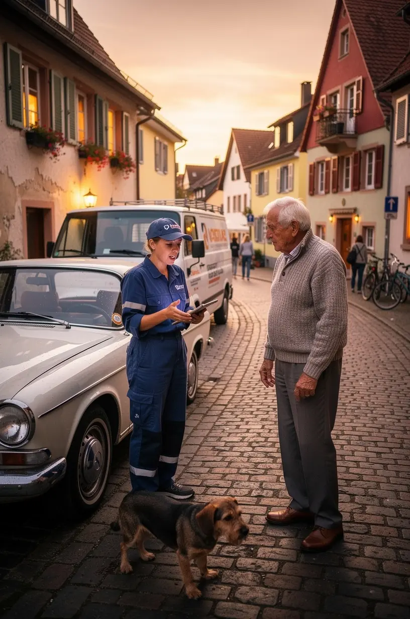 Fachgerechte Ölwechsel-Durchführung bei einem Auto durch mobilen Mechaniker.