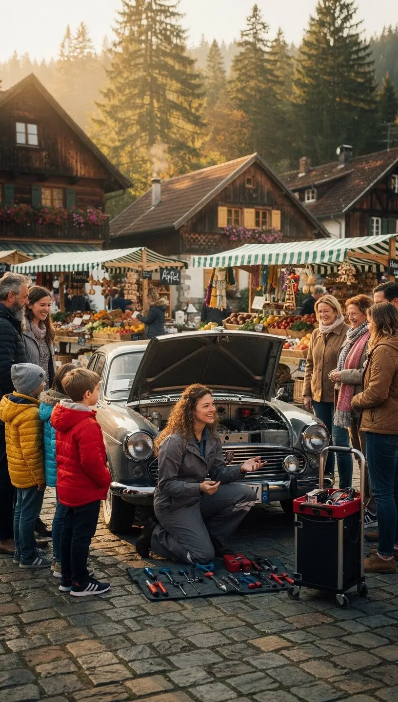 Fahrzeugwartung durch mobilen Service mit Fokus auf schnelle und effiziente Problemlösung.